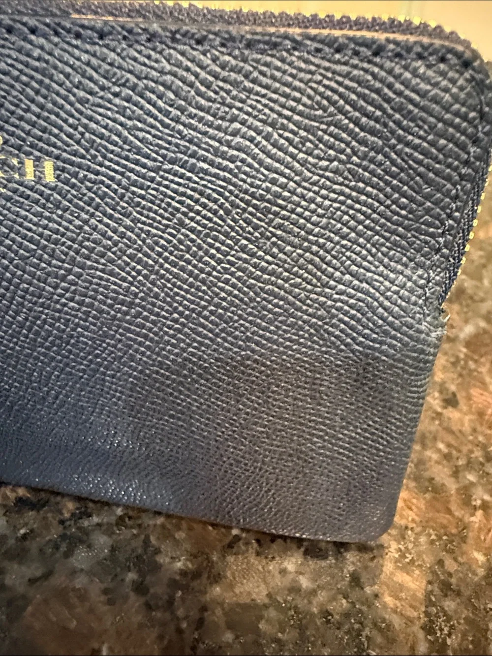 Coach Navy Textured Leather Wristlet with Gold Logo